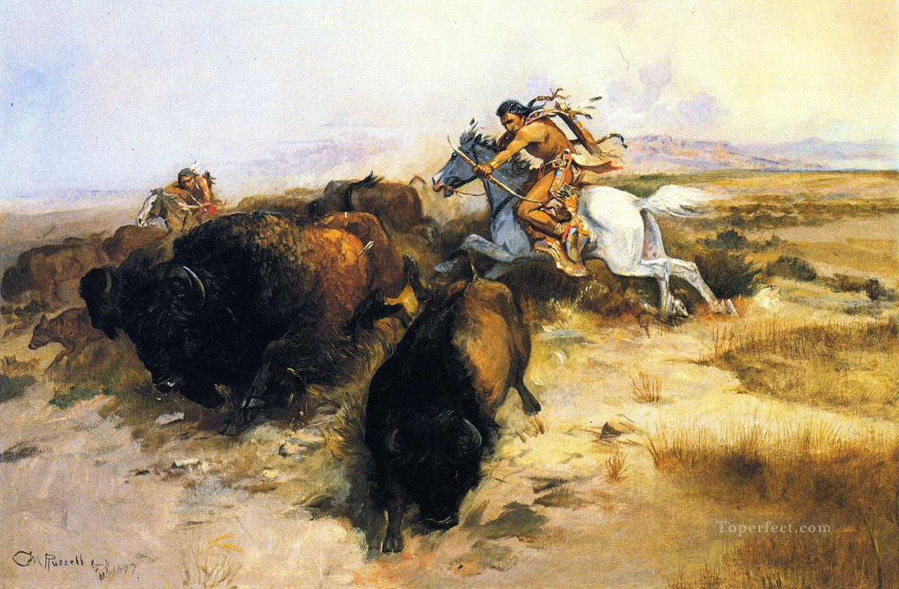 caza de búfalos 1897 Charles Marion Russell Pintura al óleo